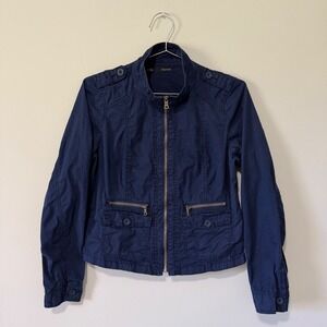 Maurices Womens Navy Blue Cotton Utility Military Jacket Small Full Zip Pocket